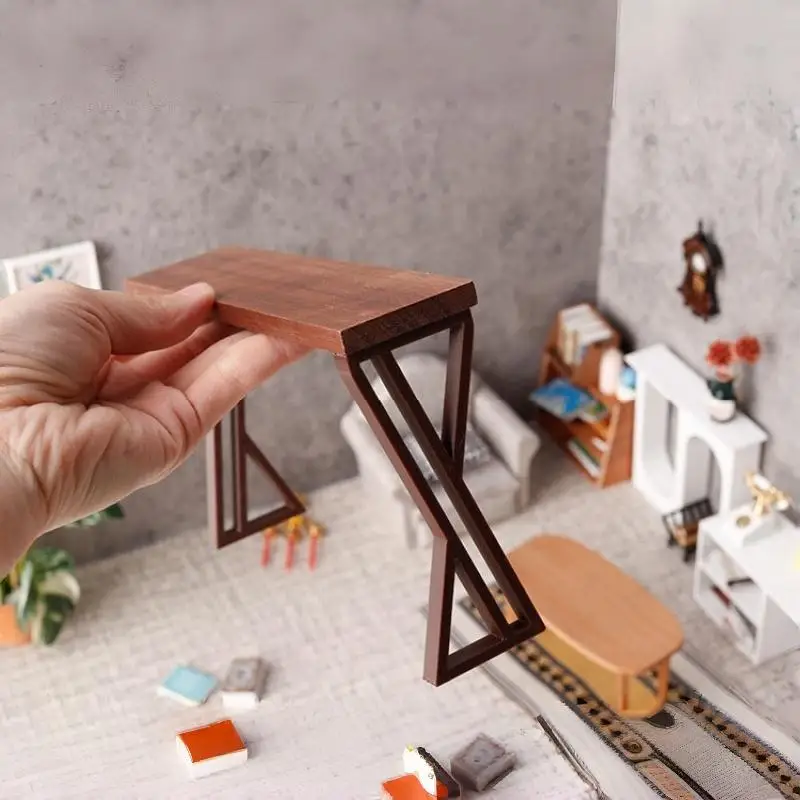 1Pcs 1:12 Scale Dollhouse Black Walnut Bar Table Bar Counter Scene Model Furniture Playing House Miniature Table Accessories