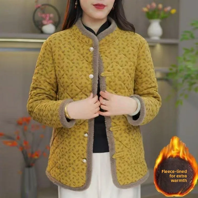 

Теплая хлопковая куртка на флисовой подкладке, легкий внутренний жилет, осенне-зимняя верхняя одежда для женщин среднего возраста, удобная для повседневной носки.