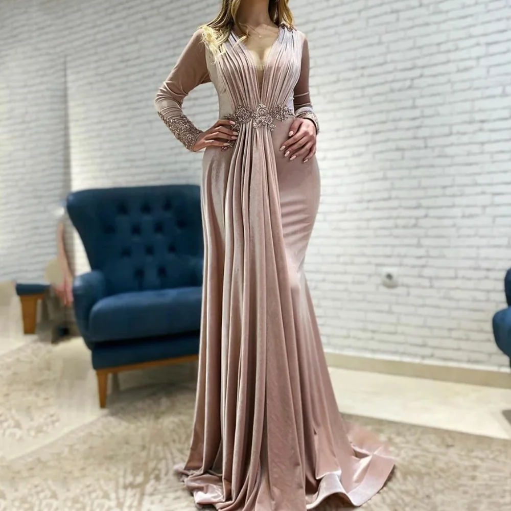 

Muloong V-Neck Sweep Train Women Elegant And Pretty Luxury Prom Dress