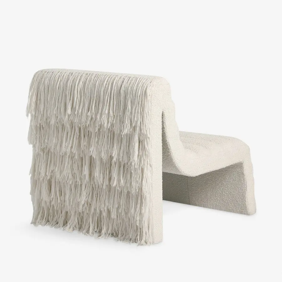 #Fashion Designer Tufted Boucle Living Room Fringe Accent Chairs Hotel Beauty Salon Comfort Lounge Chair with Tassel for Sale
