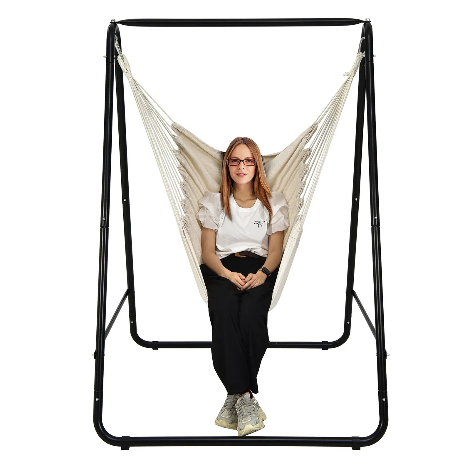 

Hammock Chair Stand Hanging Padded Swing Heavy Duty Steel Outdoor Beige