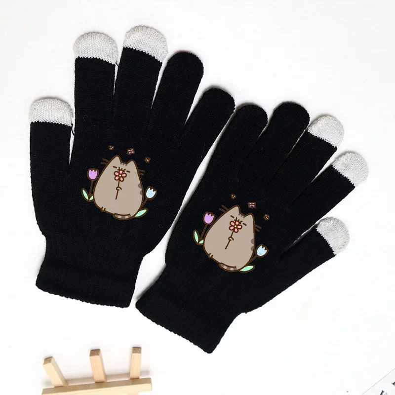 Pusheen-guantes de dedo de gato para niños, lindos guantes de invierno para deportes al aire libre, senderismo, ciclismo, mantener el calor, accesorios de decoración de punto, regalo