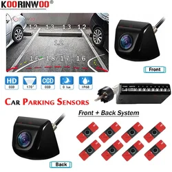 Koorinwoo Visible Video System For Cars Parking Sensors 4 Front + 4 Back Parktronic 8 Rear view camera For Monitor Android Radio