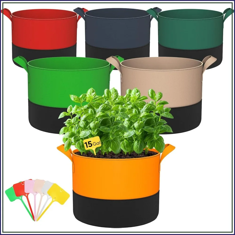

15-Gallon Potato Grow Bags, 6-Pack Heavy Duty 350G Thickened Fabric Pots with Handles & Labels