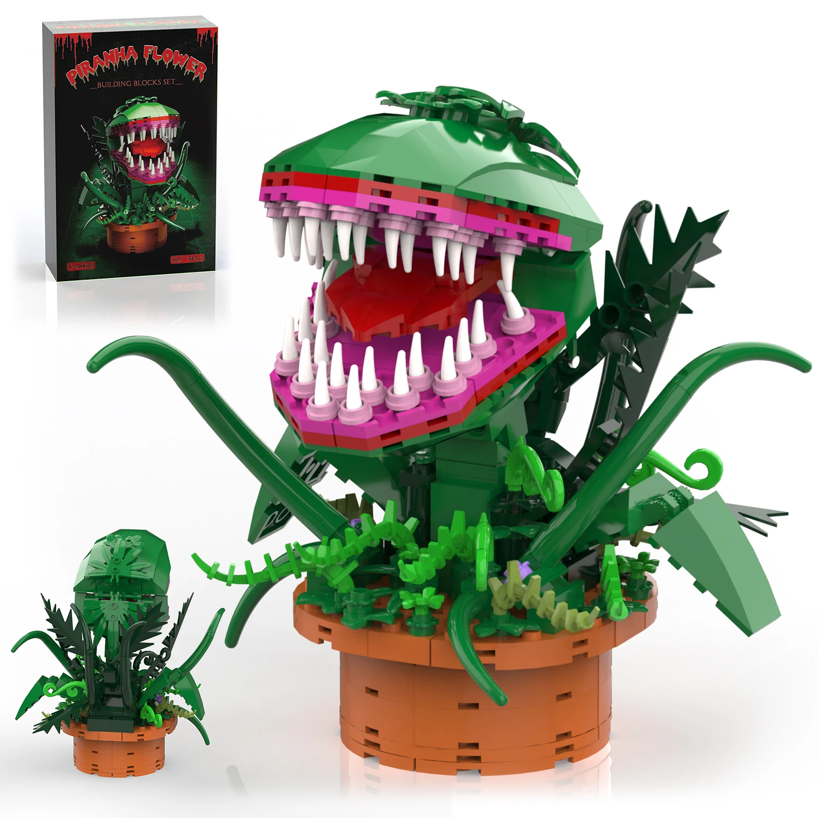 

Audrey 2 Piranha Plant Bricks Compatible with Lego, Little Shop of Horrors Flowers Building Blocks, Gift for Halloween Christmas