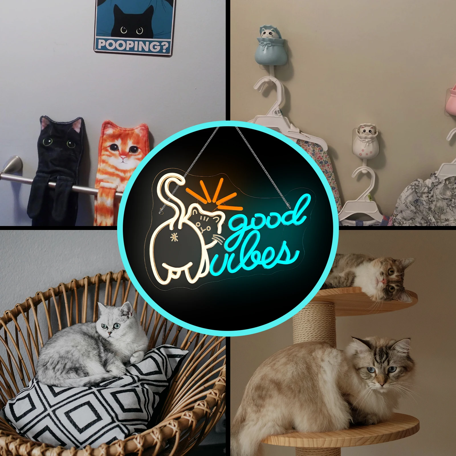 

Cute Cat Good Vibes Neon Sign USB Dimmable Light Up Sign Wall Hanging Decor For Home Bedroom Bar Party Gaming Zone Art Signs