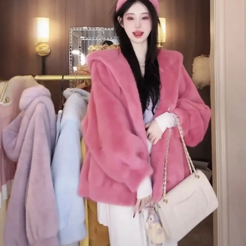 Women's Clothing Casual Cute Extra Thick Solid Colour Versatile Coat Mink Fur Coat Fur One-piece Coats Fur Winter Coat Women