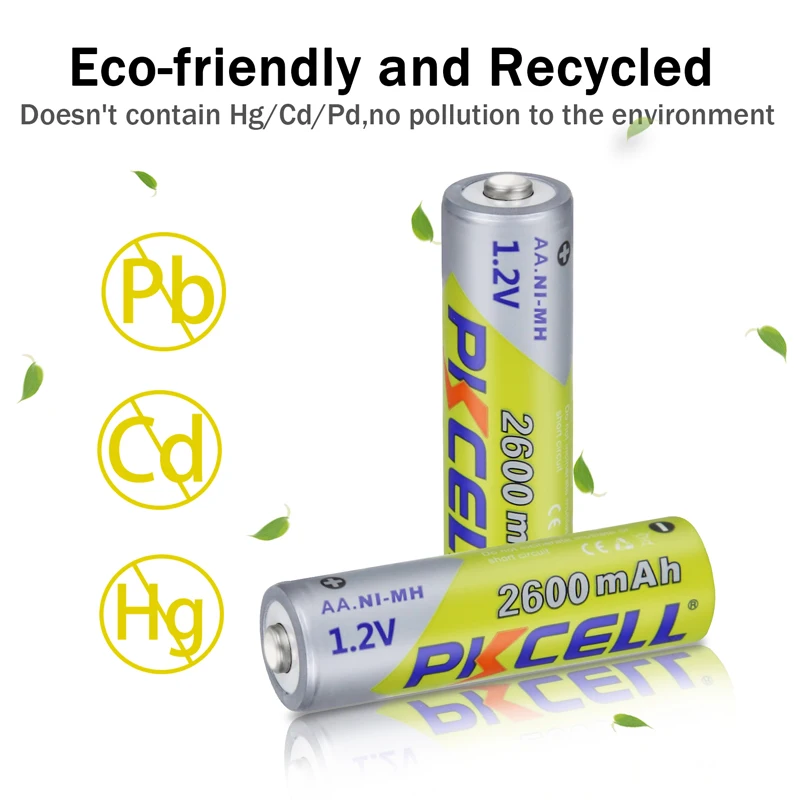 20 قطعة بطارية Pkcell AA 1.2VNi-Mh بطاريات قابلة للشحن 2600 مللي أمبير في الساعة للتحكم عن بعد بمصباح LED