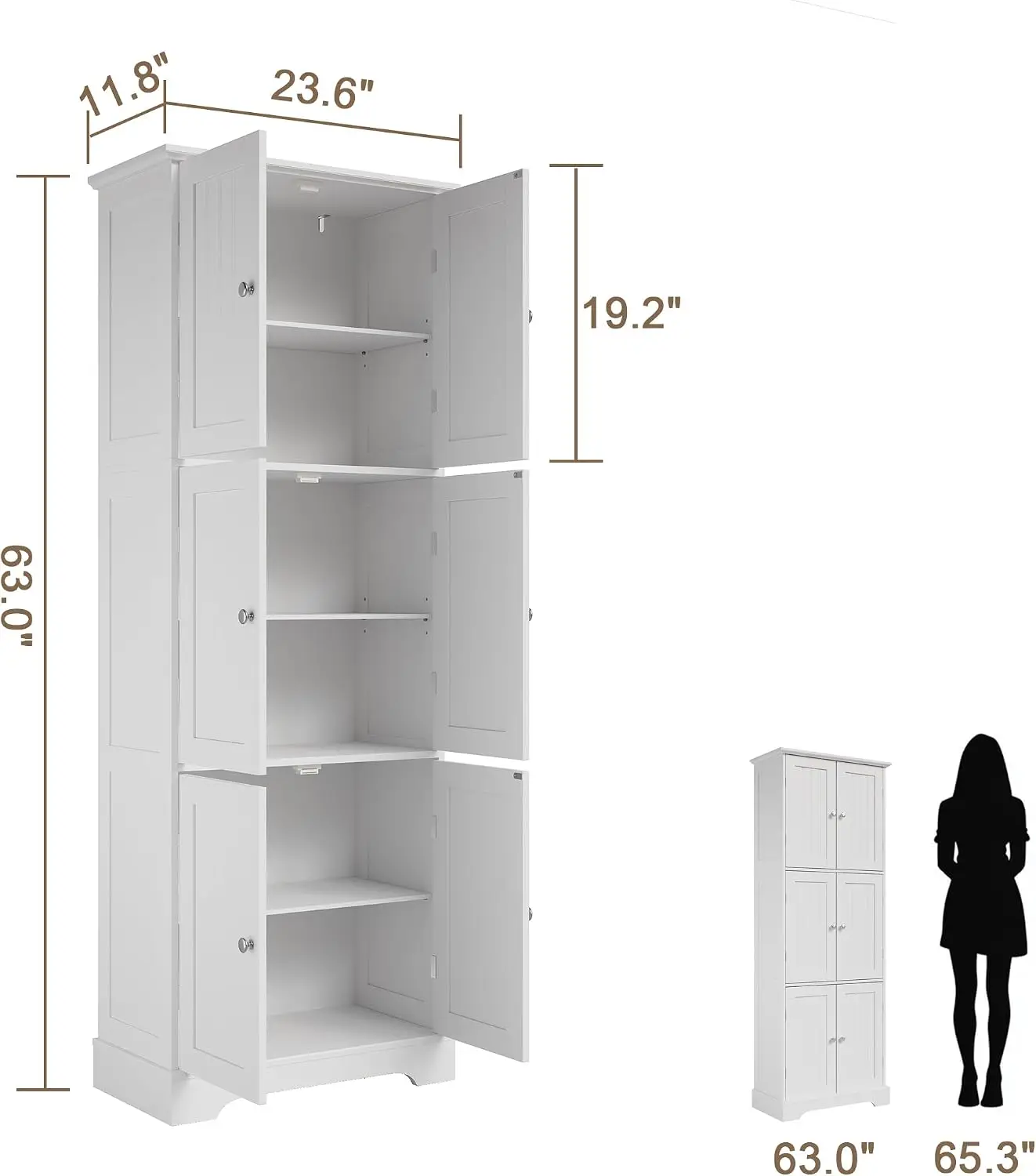 Tall Bathroom Storage Cabinet With Six Doors Freestanding Floor Cabinet With Adjustable Shelves White Pantry Cabinet For Bathroom Kitchen Laundry Room view 3