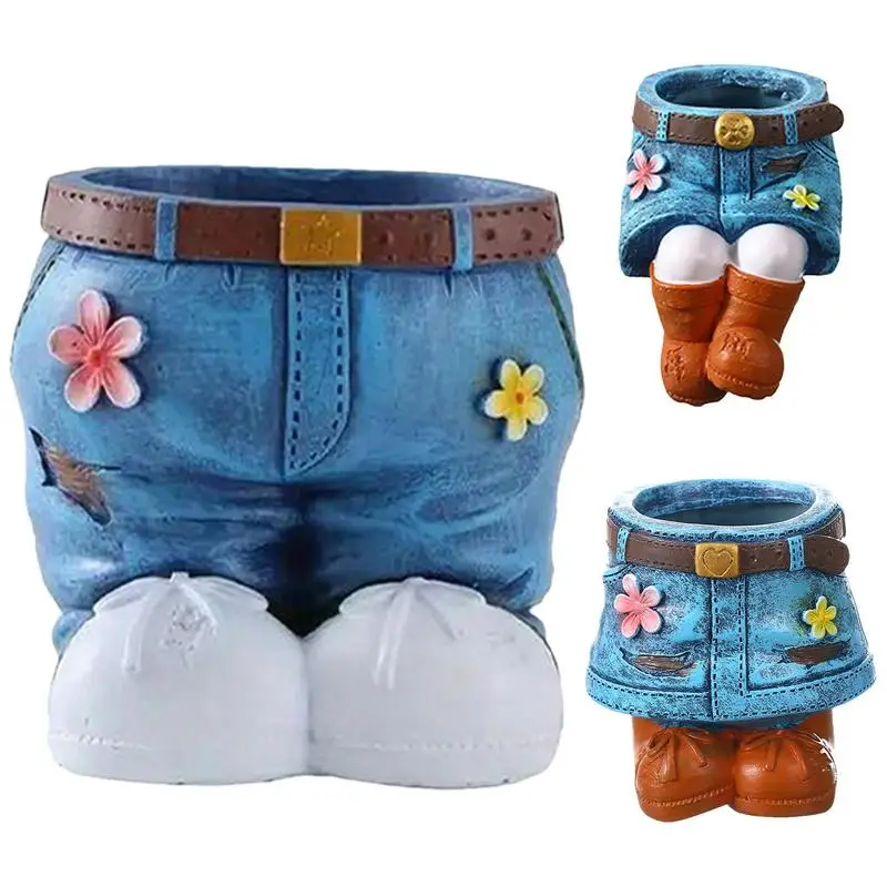 Resin Unique Plant Pots Jeans Denim Skirt Flower Pots Pastoral Style Decorative Ornaments for Planter Balcony Garden Home Decor