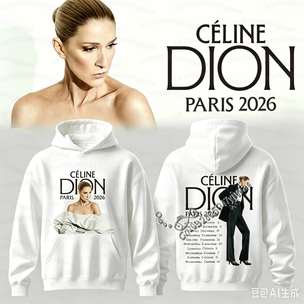 Herren Damen Celine Dion Paris 2026 Tour Hoodie Unisex Pullover Kapuzenpullover Vintage Konzert Grafik Fan Tops Herren Hoodies – Detail 5
