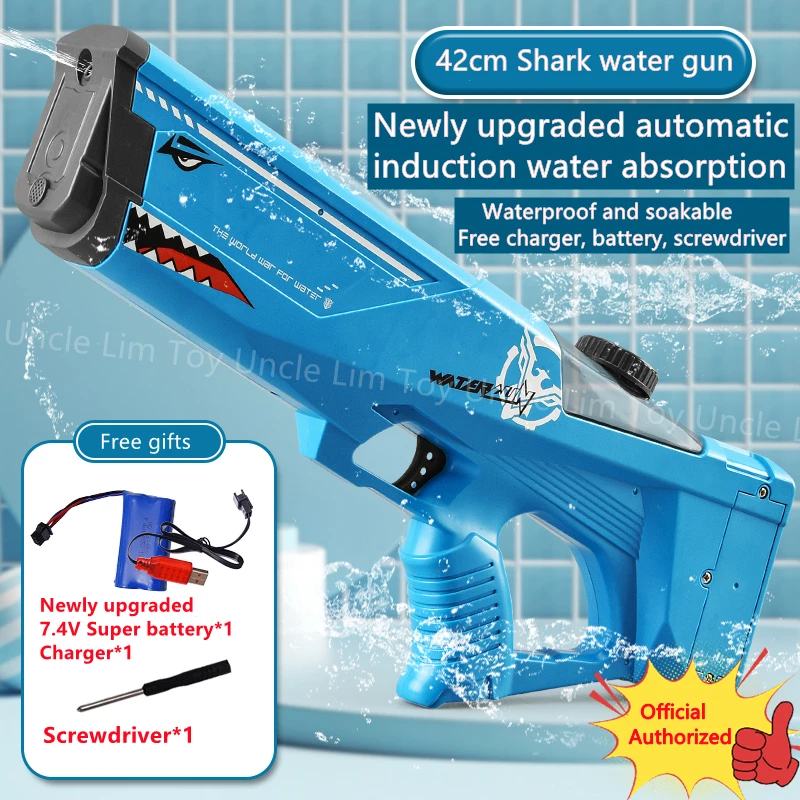 Pistolet à eau électrique automatique de grande capacité pour adultes, requin, jeux de plage en plein air pour enfants, jouets d'été pour piscine, haute pression