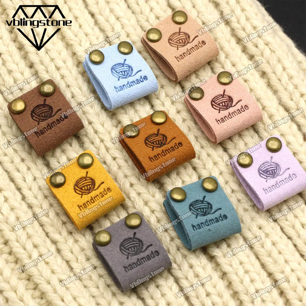 20Pcs Ball Of Yarn Leather Labels Tags Handmade For Clothes DIY Basket Hat Metal Double Cap Rivets Studs Sew Accessories