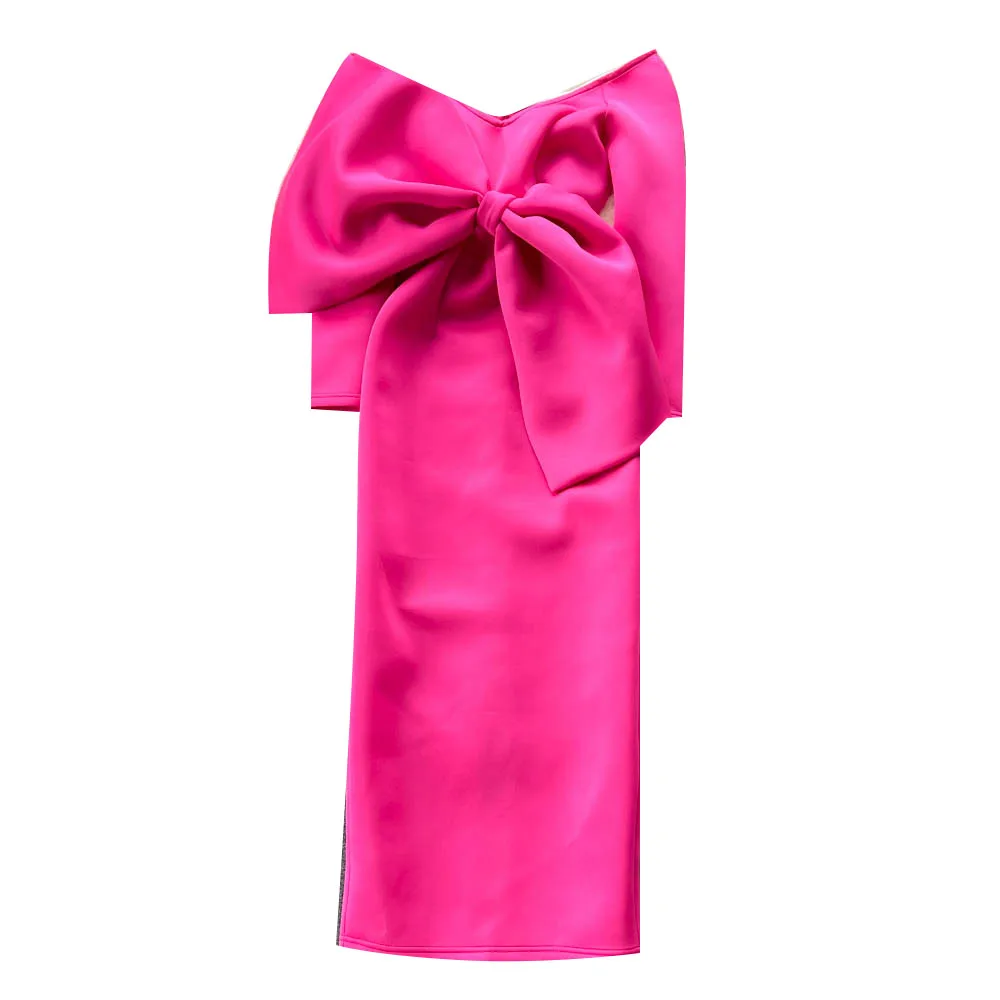 Vestido retrô de cetim, saia longa de dama de honra, sexy, slim fit, ombro nu, nó de crimento médio, estilo coreano, prima...