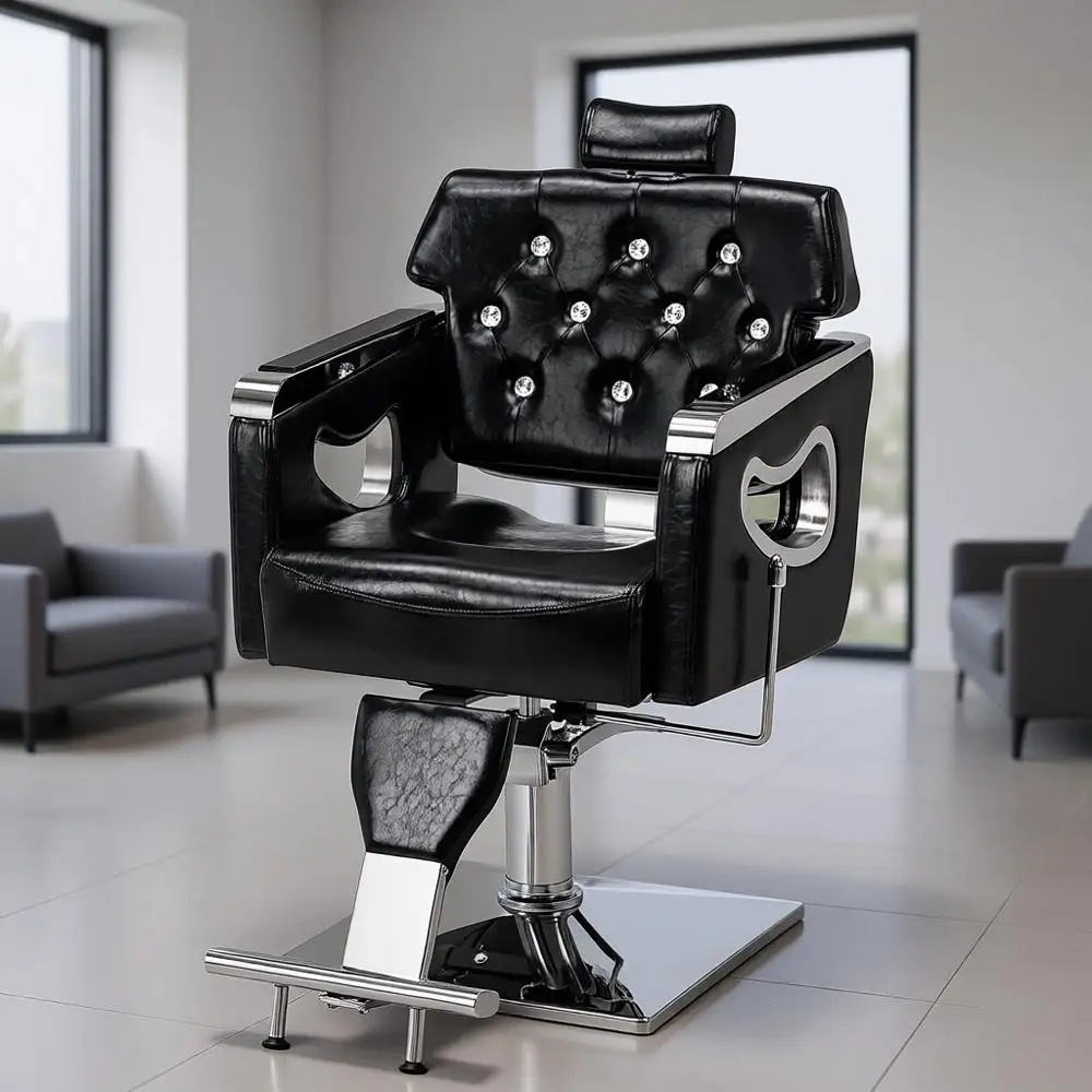 

Classic Reclining Barber Chair for Hair Styling and Beauty Treatments (Black)