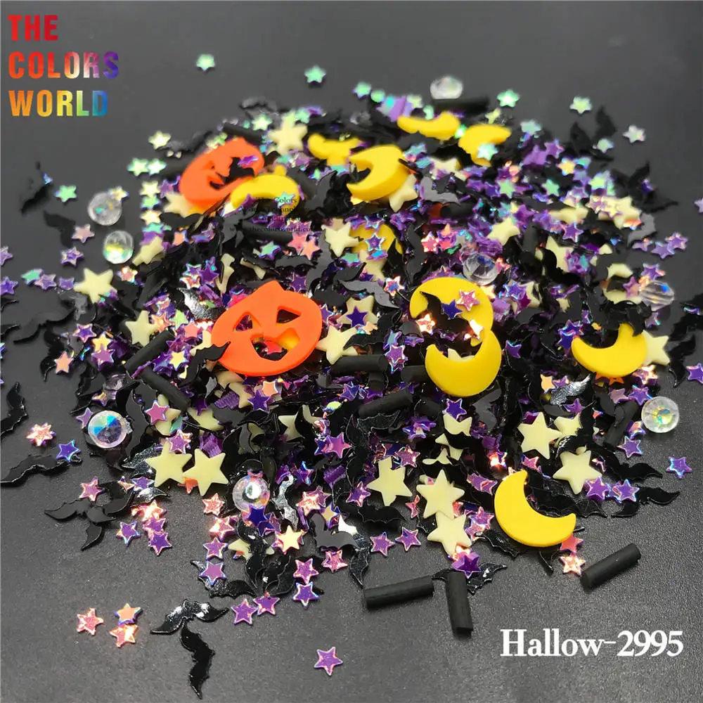 TCT-836 Halloween Nail Sequin Charms Pumpkin Witch Ghost Skeletons Polymer Clay Glitter Holiday Nail Art Decorations Accessories