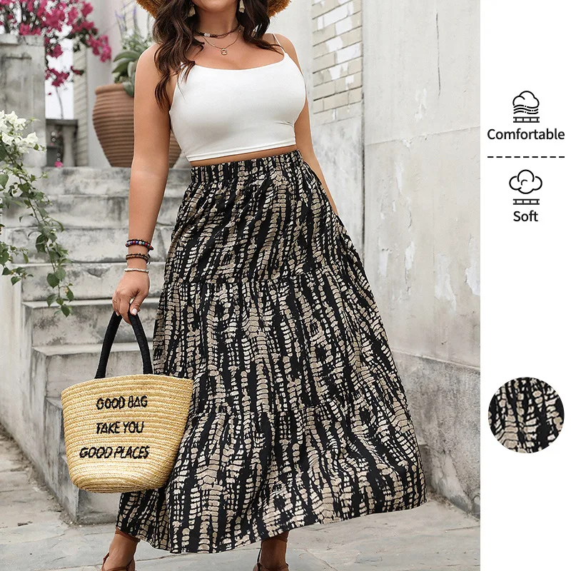 Plus Size Women's Cotton Silk Skirt 2024 New Style Loose Fit Medium Length Artificial Cotton A- Line Skirt Korean Style