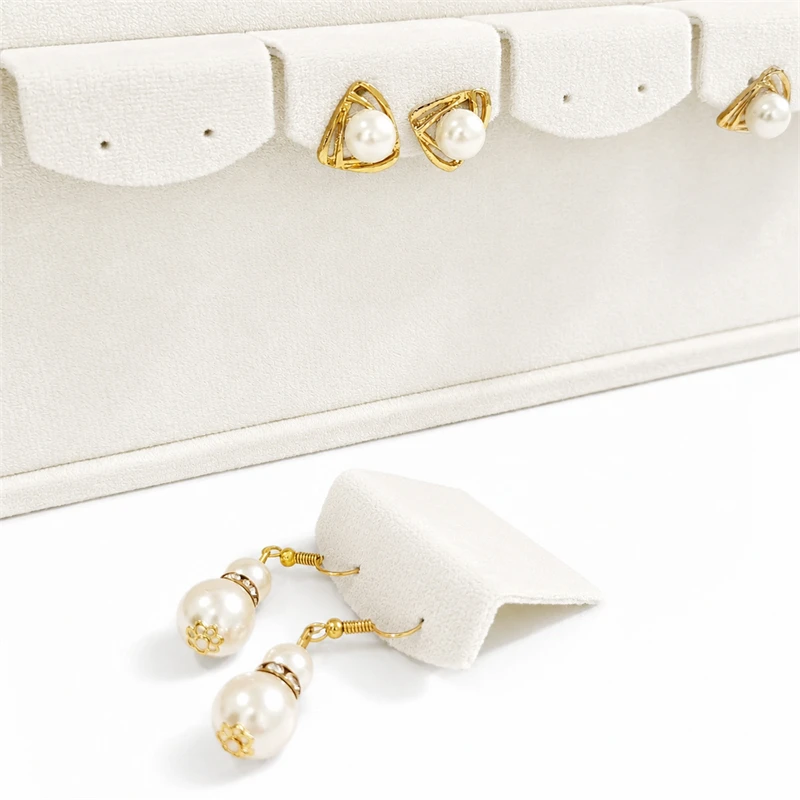 Soft Beige Velvet Jewelry Display Rack Multi-Slot Necklace Ring Earring Storage Tray Desktop Decoration Jewelry Organizer Holder