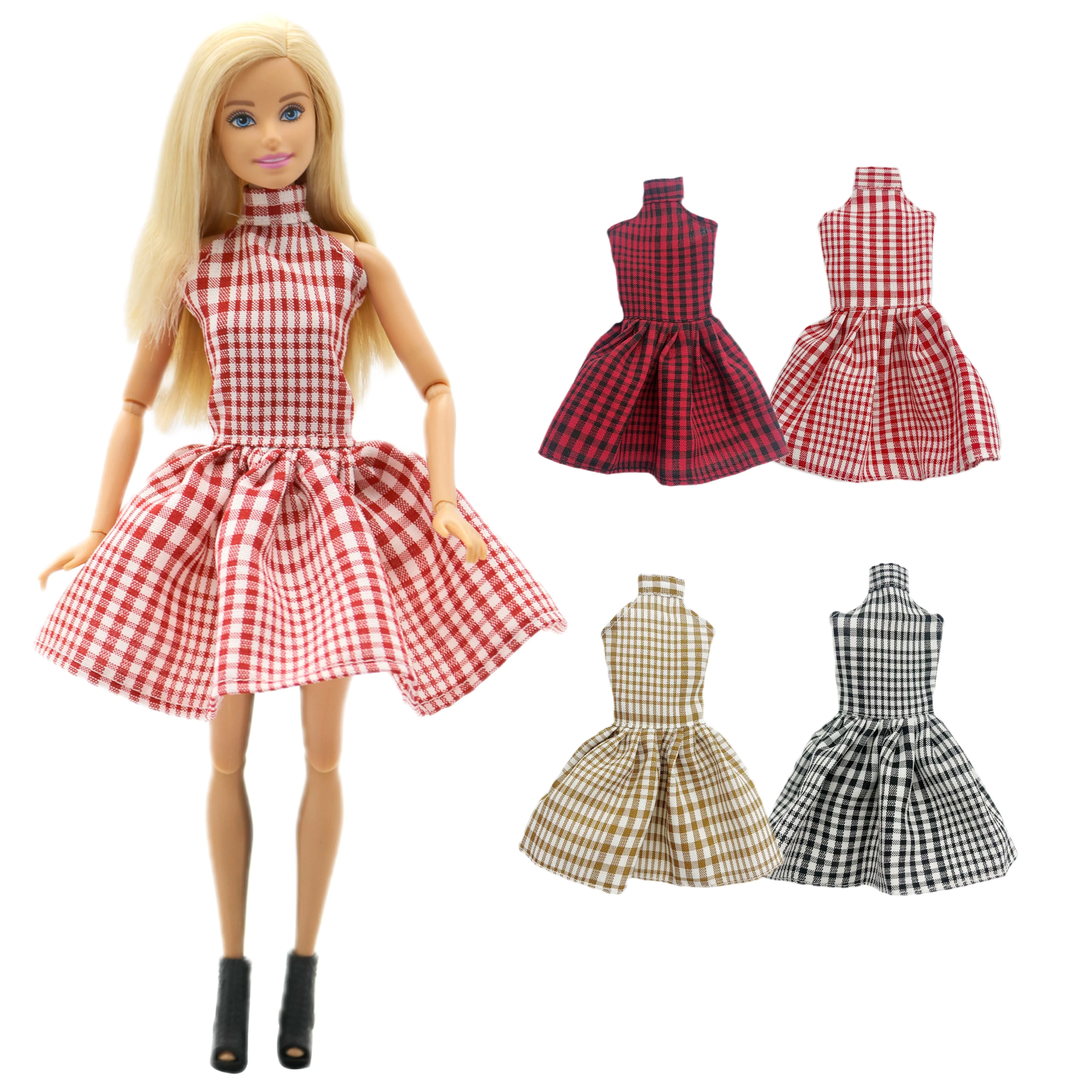 New Pretty Doll Evening Dress Handmade Halter-neck Plaid Skirt Clothes for Barbie Doll's Accessories Toys 30cm Girls  Gift