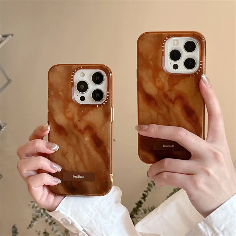 Fashion Amber Marble Texture Phone Case For iPhone 15 Pro 11 12 13 14 Pro Max Cover Shockproof Silicone Cute Protective Cases