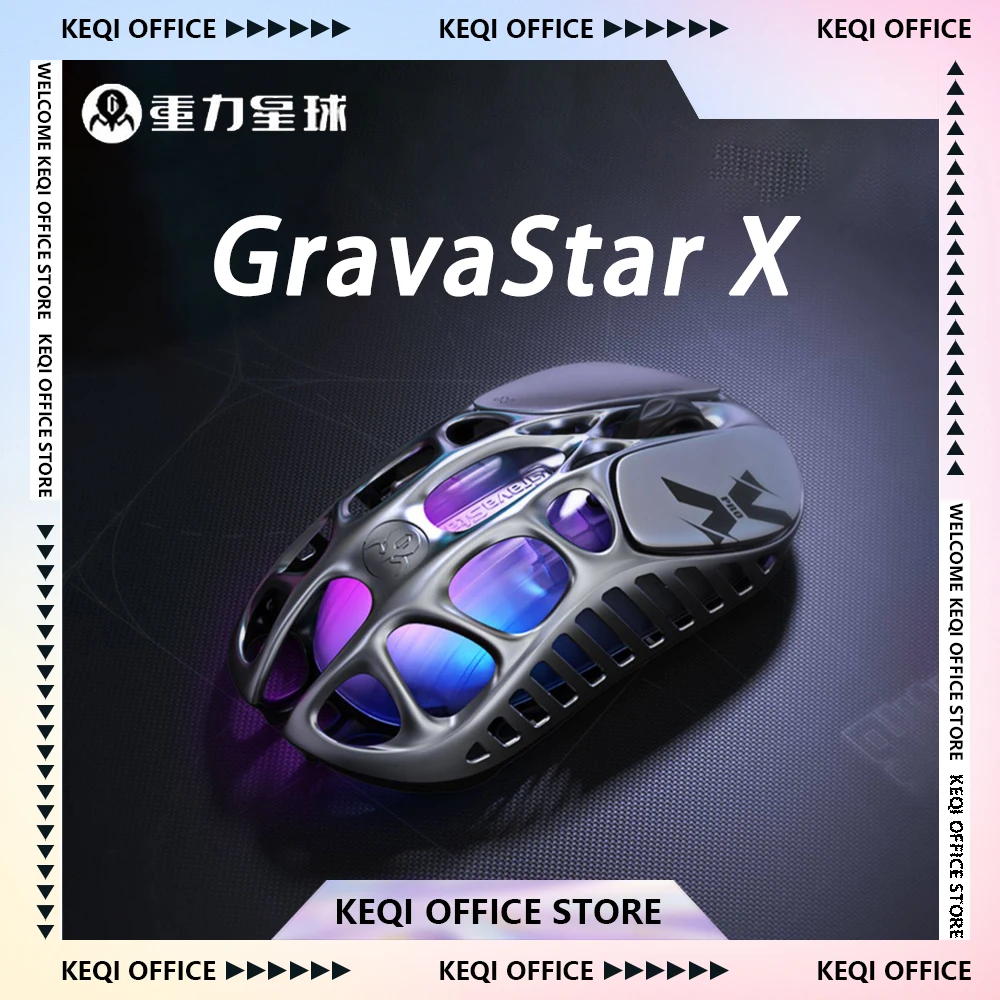 GravaStar X Pro Mouse Magnesium 8K Wireless Paw3950 Gaming Mouse E-sports Tri-Mode Bluetooth RGB Lightweight Hollow Mice X Air