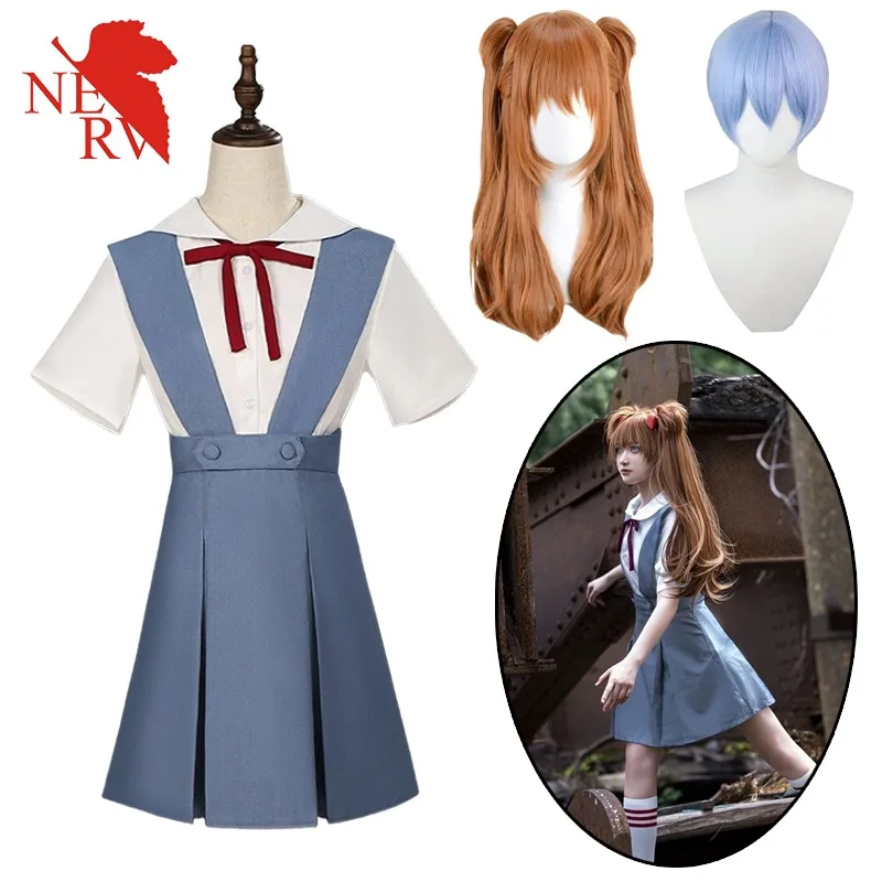 

Neon Genesis Evangelion Asuka костюмы для косплея с париками для женщин аниме Аянами Рей ролевая форма JK комплекты с короткой юбкой
