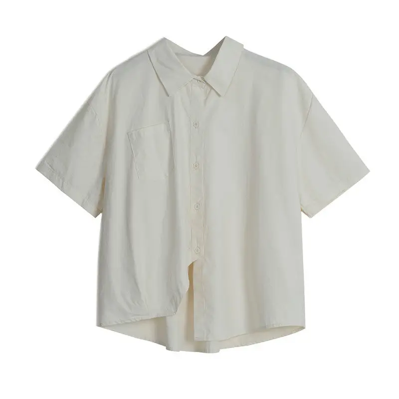 

Irregular All-match Korean Blouse Summer New Short Sleeve Solid Loose Simplicity Casual Shirt Tops Fashion Sweet Women Clothing
