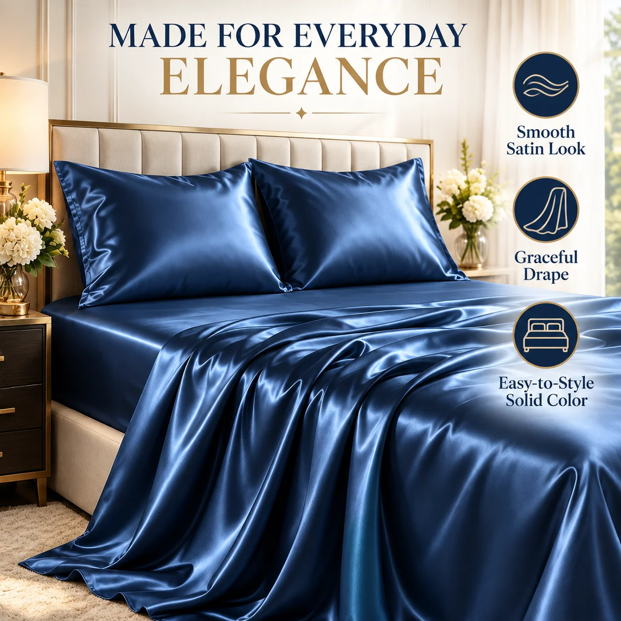 3/4pcs Luxury Satin Fitted Sheet Set 14-Inch Deep Pocket Sheet Set, Luxurious Satin for Elegant Bedroom Decor, Bed Sheet Set, Gentle on Skin and Hair,Comfortable & Breathable