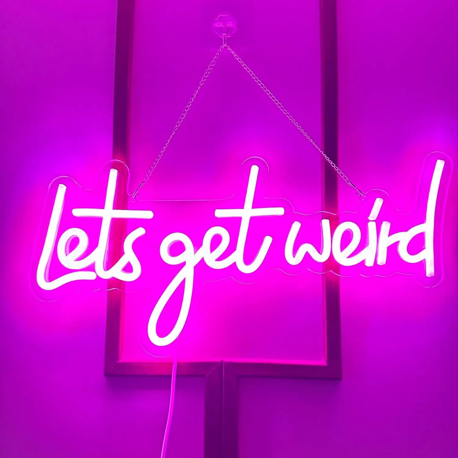 دعونا نحصل على علامة نيون غريبة مع منفذ شحن USB ومفتاح عاكس للضوء، ومصابيح ليلية معلقة لخلفية الحائط الوردية #4