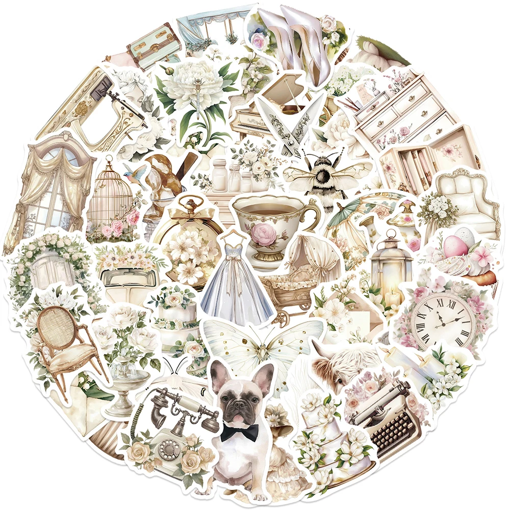 

10/30/50pcs Cartoon Pastoral Life Aesthetic Stickers INS Style White Art Graffiti Decals Water Bottle Phone Diary Laptop Sticker