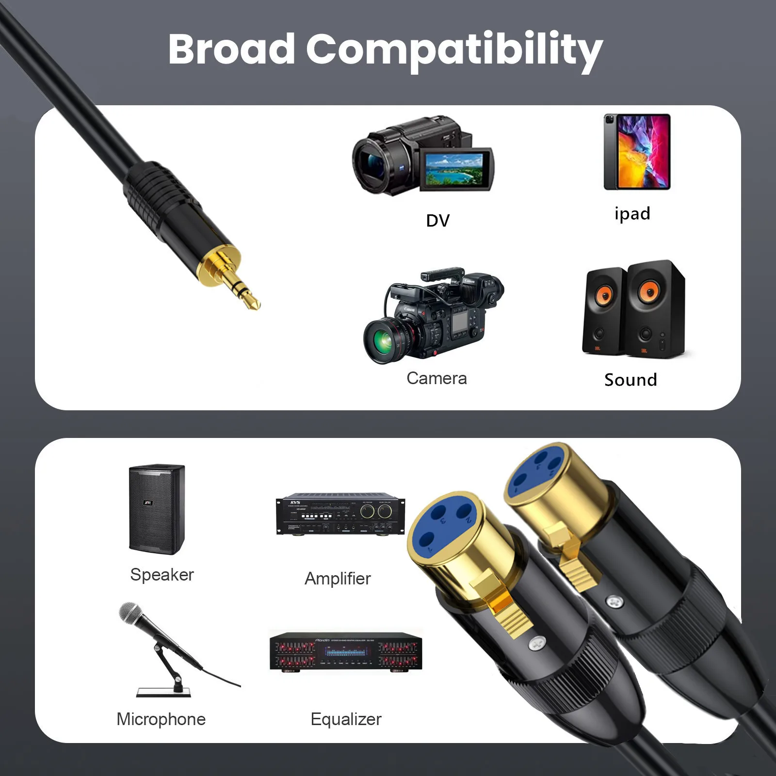 3.5mm(TRS,1/8 Inch,Aux) Male to Dual XLR Female Unbalanced Interconnection Cable for Microphone, Sound Card, Camcorder & More