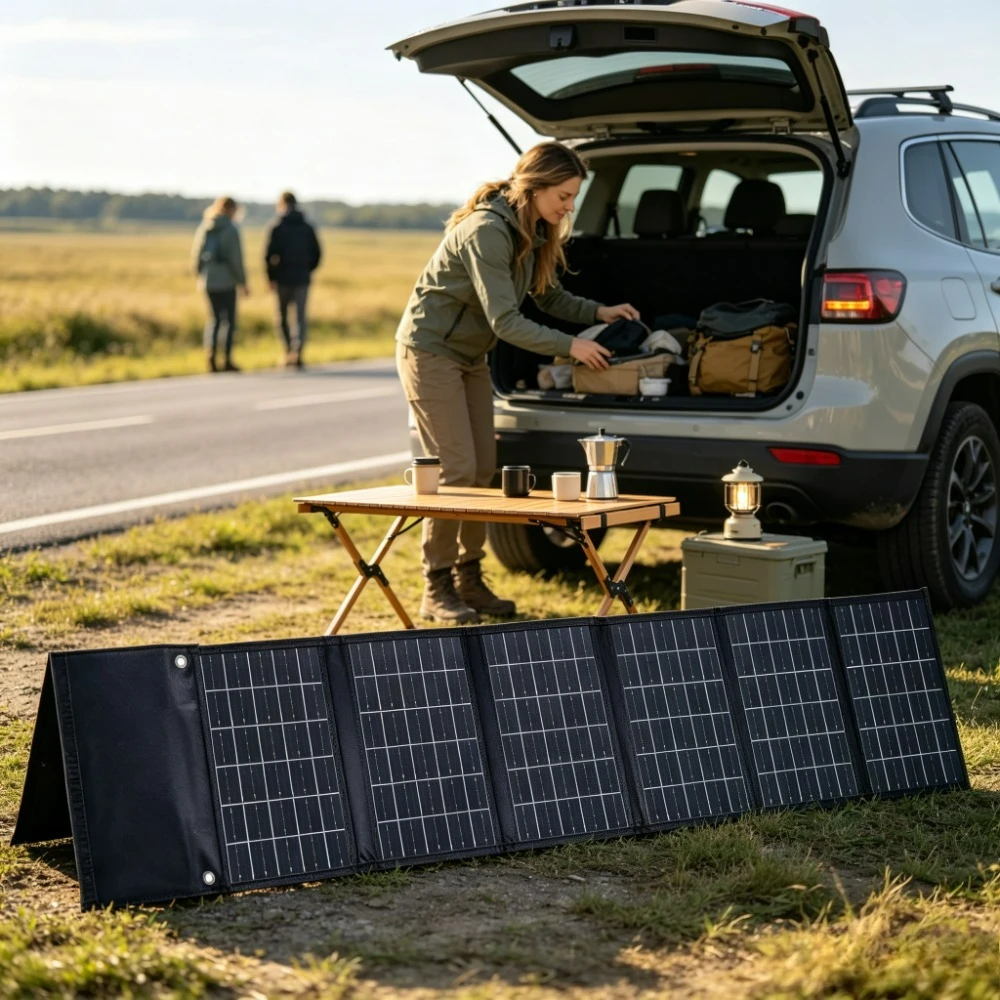 Outdoor Portable Foldable Solar Power Bank 50W 90W Waterproof ETFE Solar Charger Dual USB DC Output For Camping Hiking Cycling