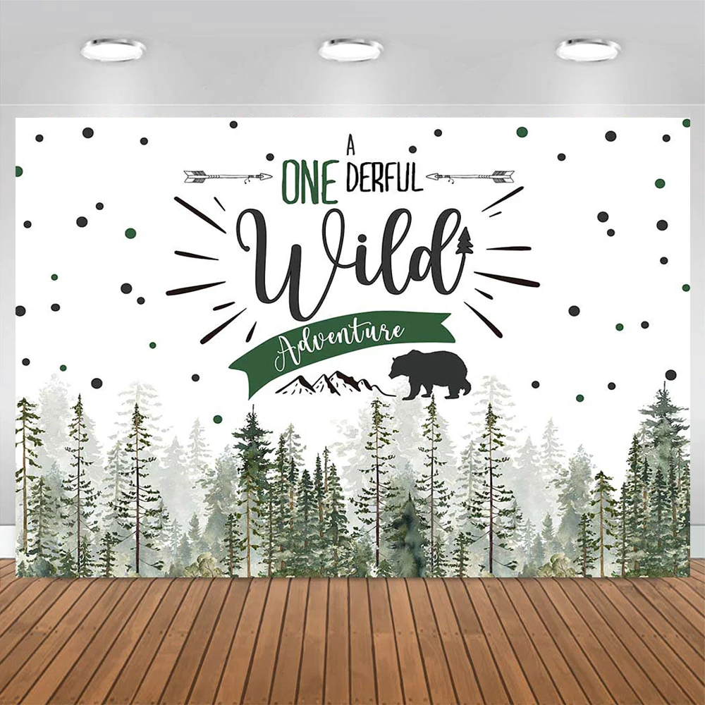 Mocsicka Wild Newborn One Birthday Backdrop Wonferful Mountain Bear Pine Forest Hunter Baby Adventure Party Background Photo