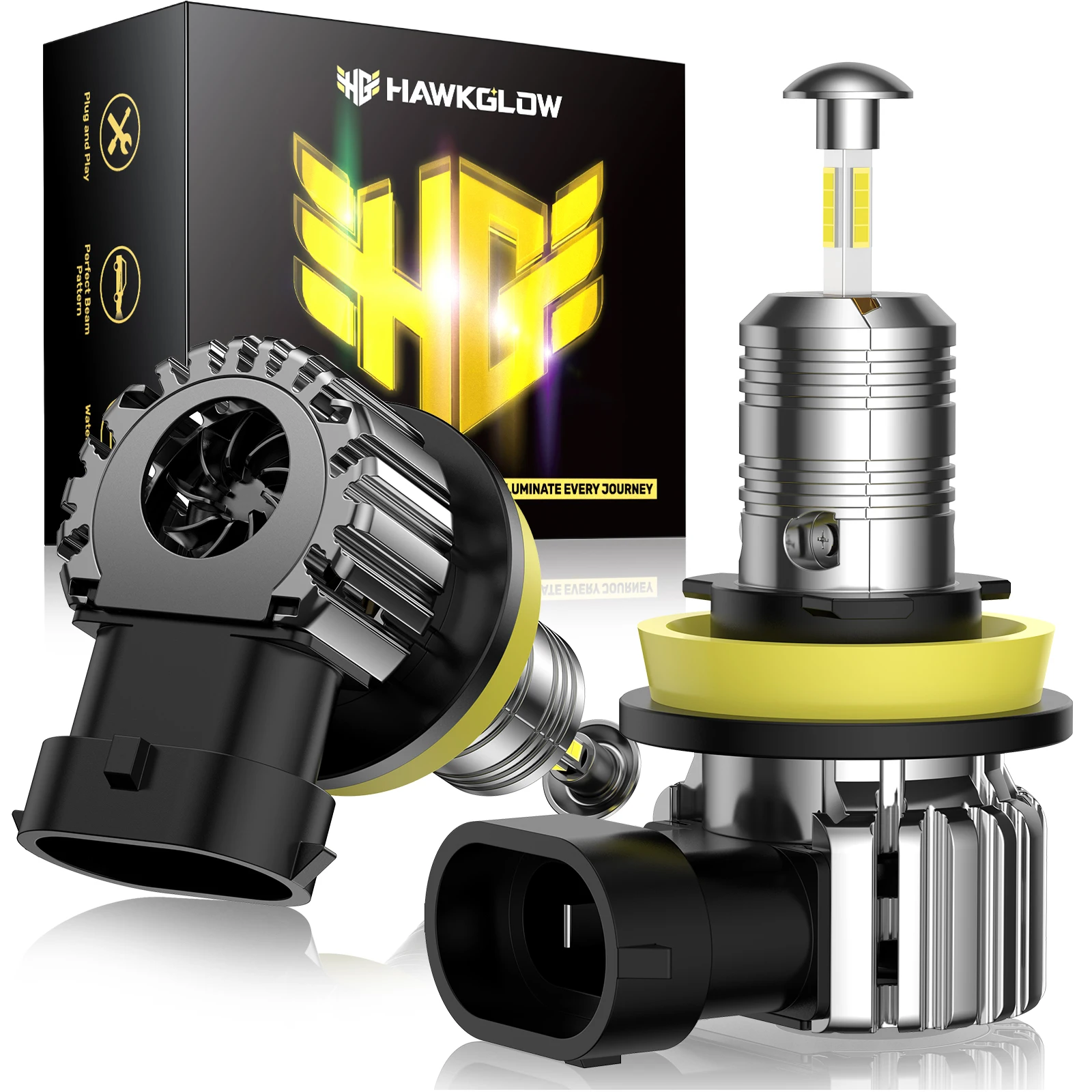 

20000LM H11/H8/H9 LED Headlight Bulbs 60W 6500K Super Bright IPX8 Waterproof 360° Full Illumination 16PCS CSP Chips