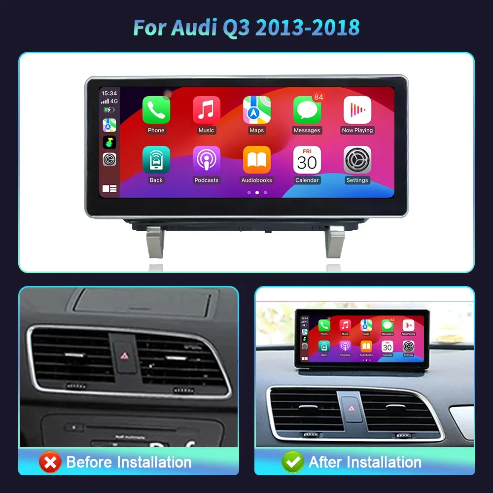 10.25 "Android 14 รถวิทยุสําหรับAudi Q3 2013-2018 มัลติมีเดียนําทาง 4Gไร้สายบลูทูธApple CarPlay Touchสเตอริโอ