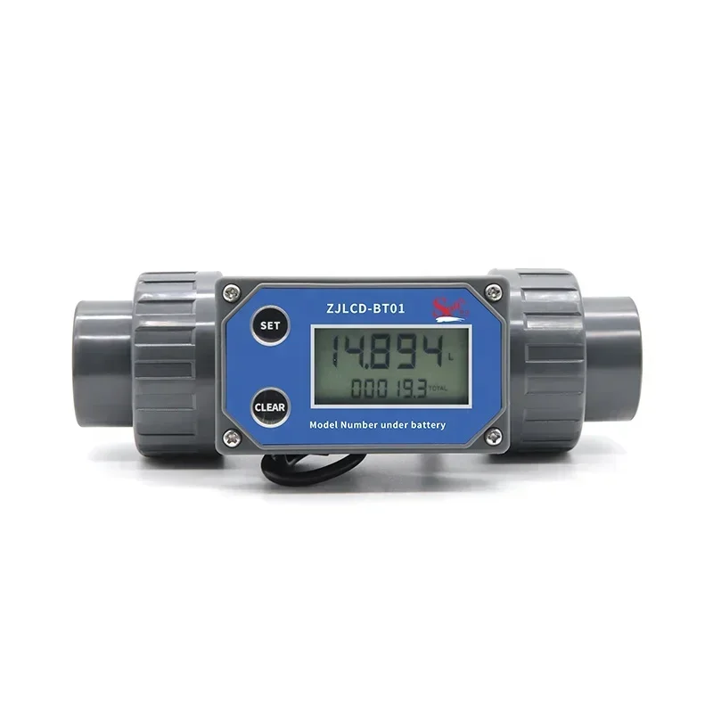 ZJPVC-BT01-DN25 Wired Digital Turbine Flow Meter PVC 1'' LCD Display 3.5-24V Power Supply 20-280L Cumulative Flow Counter Meter