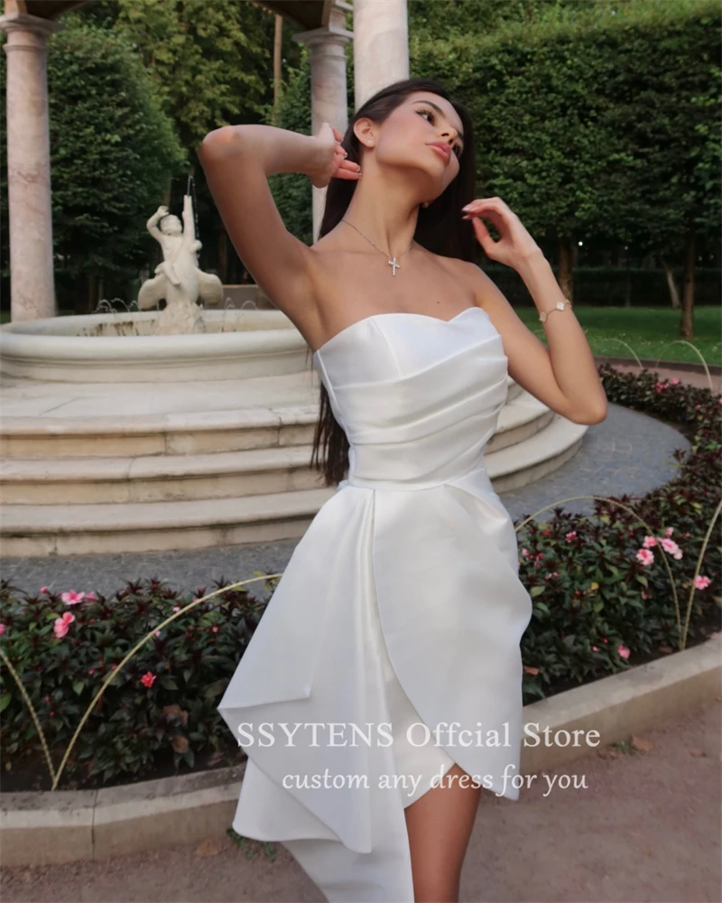 SSYTENS Mini Prom Party Dresses for Bride Satin sopra il ginocchio senza spalline abito da sposa damigella d'onore donna abiti da Cocktail corti