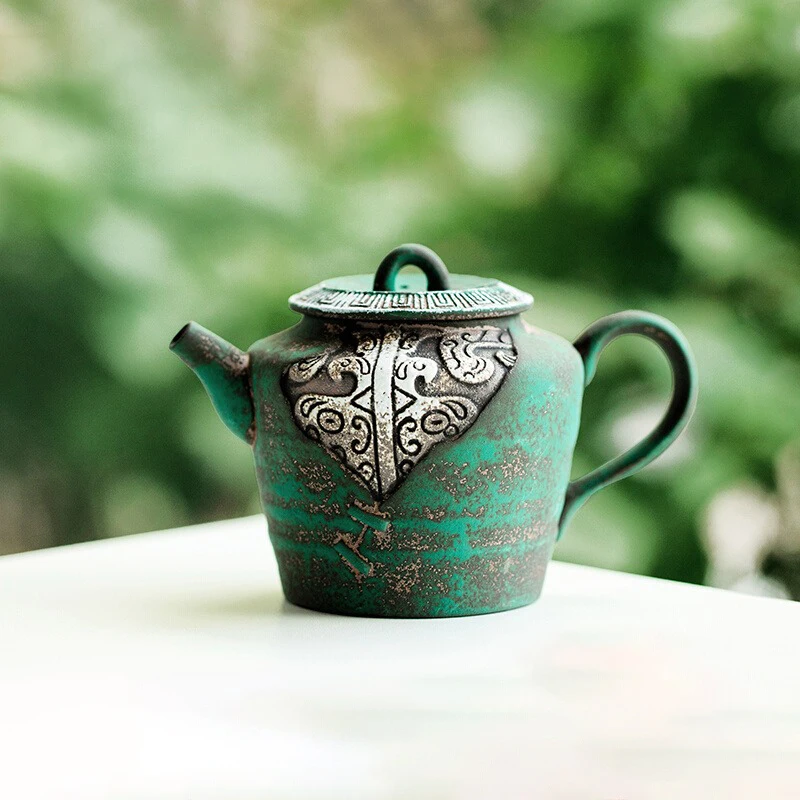 Tuotu Pure Handmade Tea Pot Chinese Home Creative Pottery Pot Old Rock Mud Lake Green Powder Pattern Tea Pot