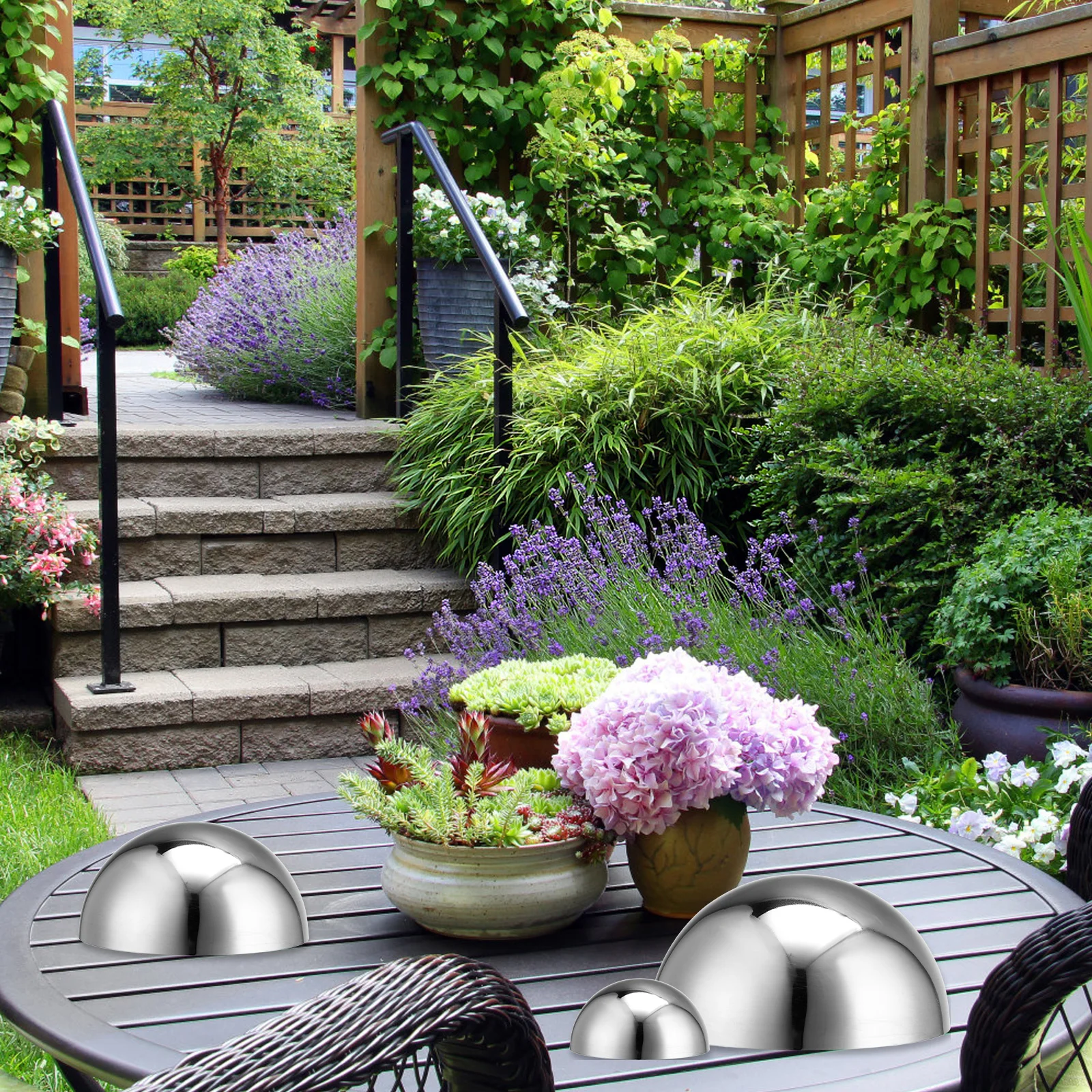 

10pcs Stainless Steel Decorative Balls 38mm 51mm 80mm 100mm 160mm Mirror Half Globe Garden Outdoor Gazing Reflective