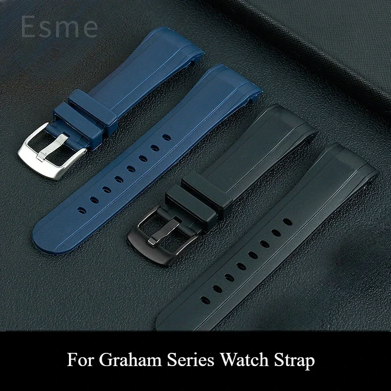 Wear-resistant Durable Silicone Watchbands for Graham Reeftiger Racing Timing Series Curved Interface Waterproof Strap 24mm