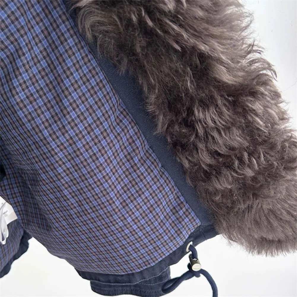 เสื้อแจ็คเก็ตขนห่านฤดูหนาวปี 2025 เสื้อคลุมกันหนาวผู้หญิงสุดหรู แจ็คเก็ตพาร์กาขนแกะเมอริโนแท้ ปกขนแกะแท้