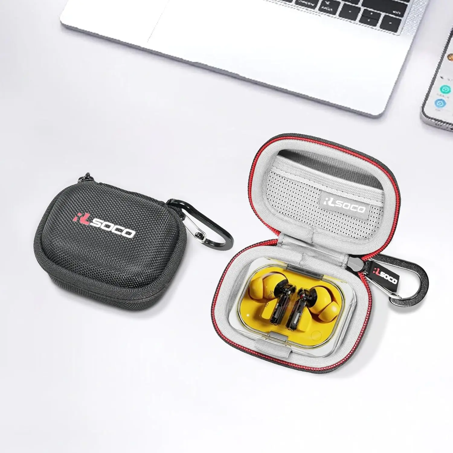 Wireless Earbuds Case for Nothing Ear (a) Waterproof Dustproof EVA Hard Protective Shell with Soft Lining and Carabiner Clip