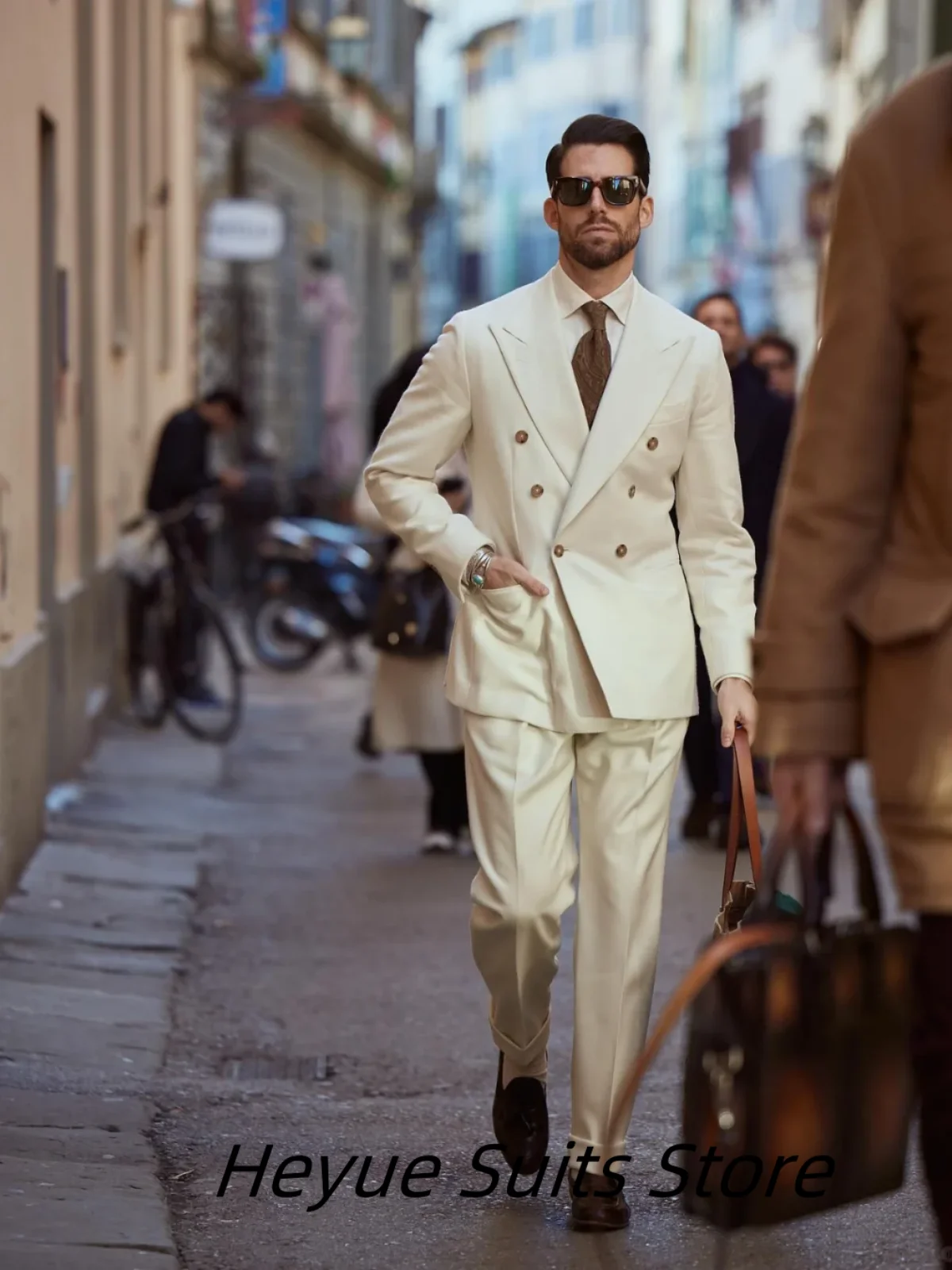 

High-end Slim Fit Double-breasted Suits For Men Peak Lapel Groom Tuxedos 2 Pieces Sets Business Male Blazers Costumes Homme