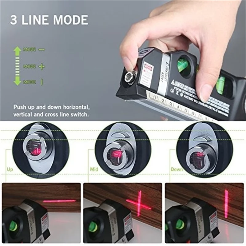 Home Multi-function High Precise Laser Leveling Instrument Steel Ruler Straight Line Laser Level Aligner Vertical Measure Tape