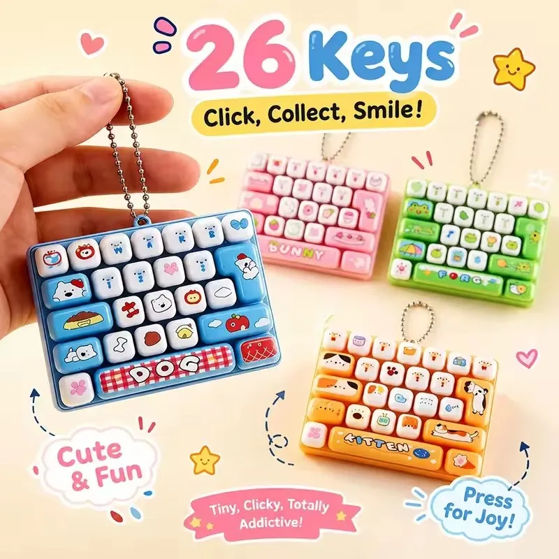 Mini 26-key Key Caps Clicker Keychain Mini 26 Key Clicker Anti-stress Keyboard Keyrings for Bag Charms
