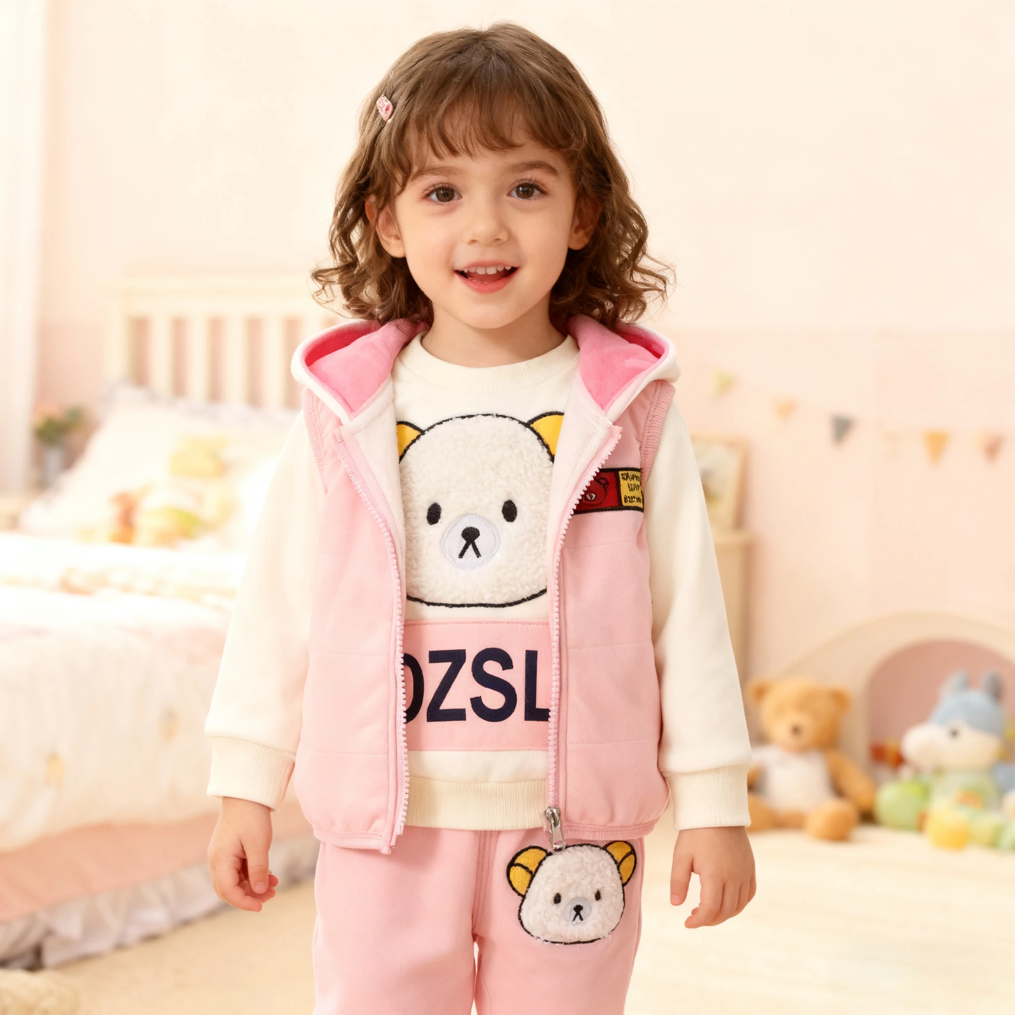 

Autumn Winter Thick Cartoon Bear Jacket Vest Pants 3Pcs Baby Boys Clothes Sets Cotton Sport wear For Girls Warm Outfits
