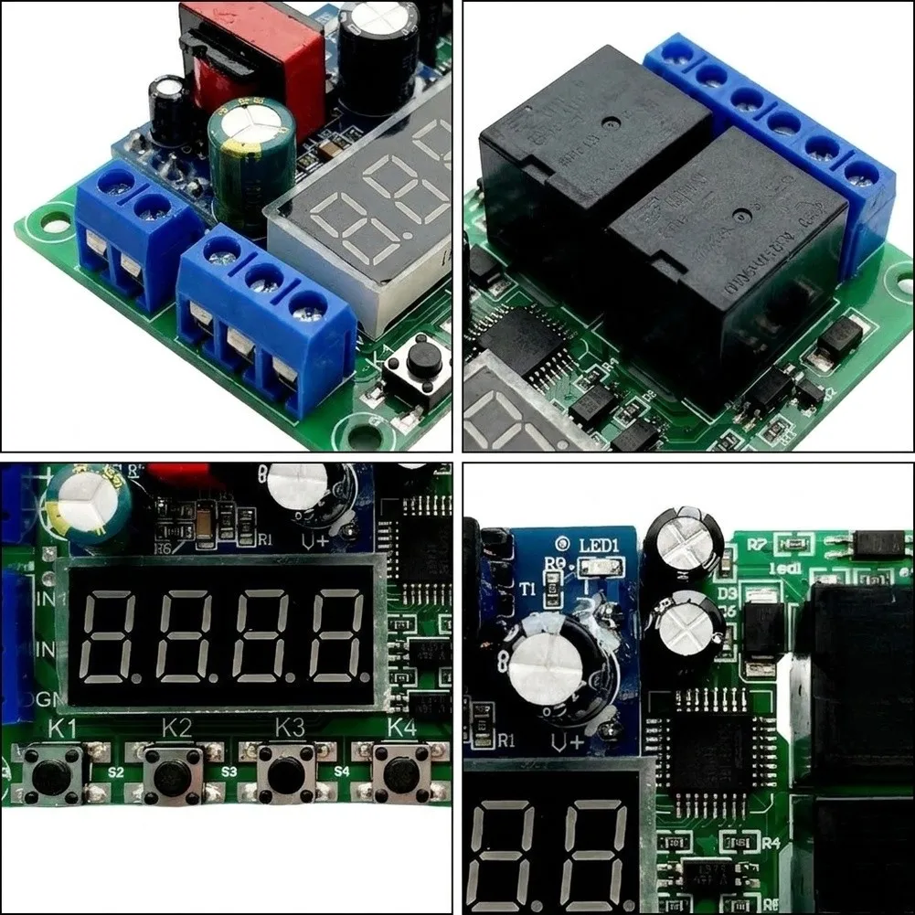 AC 220V Dual Channel Delay Switch Module with 38 Programmable Modes 4-Digit LED Display and Two Independent Control Outputs