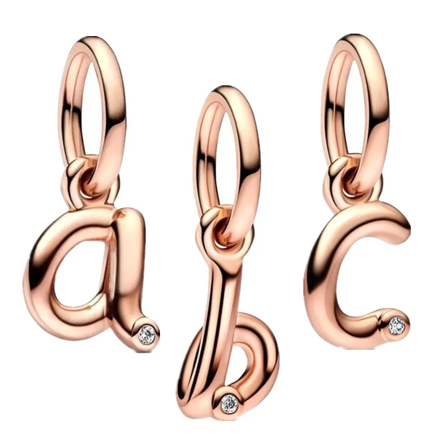 Exquisite Charm Beads Letter A-Z Rose Gold Pendant Fit Original 925 Sterling Silver Bracelet Trinket DIY Jewelry For Women Gift