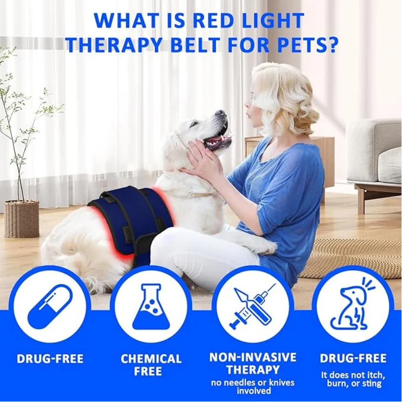 Red Infrared Light Therapy Belt for Pets Pain Relief 660&850nm wavelength Portable Cold Laser Therapy Device for Dogs Arthritis