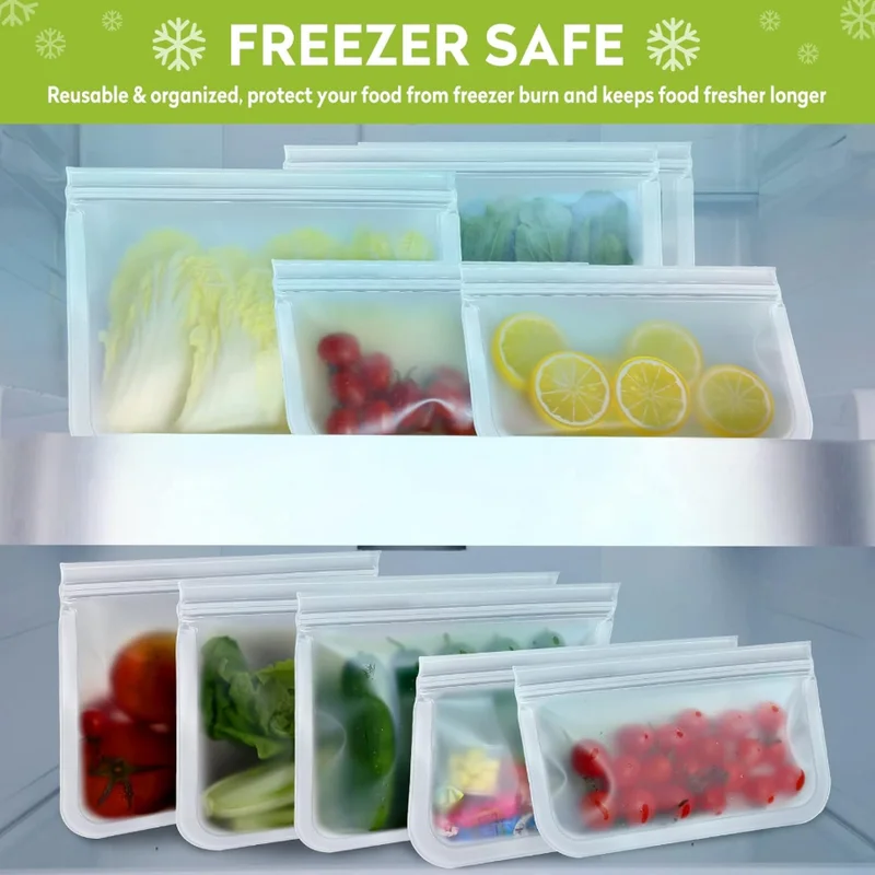 

2pc Reusable Food Storage Bags Leakproof Resuable Sandwich Bags Food Grade Snack Bags for Meat, Fruit, Snack